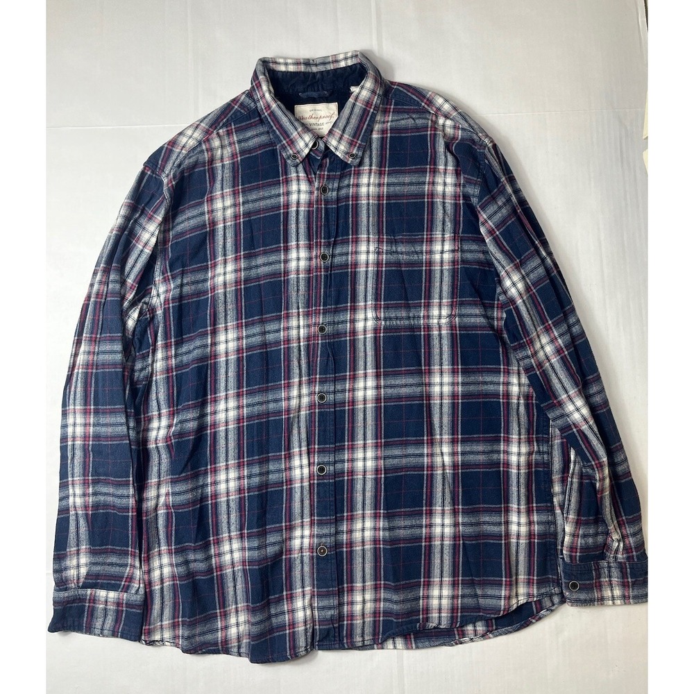 Weatherproof Vintage Shirt Size 2XL Blue Plaid Button Down Flannel